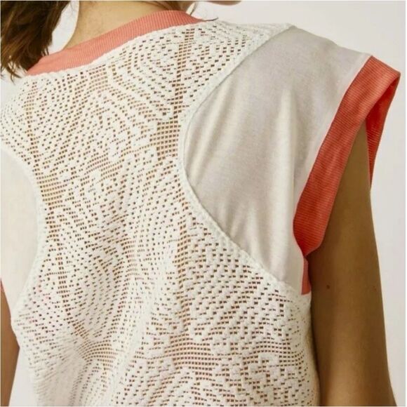 NWT Free People Good Sport Boxy Crop Muscle Tee Mesh Back White Orange Trim XS - Picture 1 of 12
